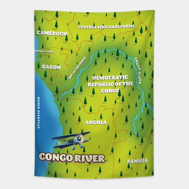 Congo River Map Tapestry by nickemporium1