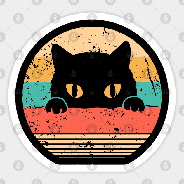 Vintage Black Cat Lover, Retro Style Cats - Black Cat - Sticker