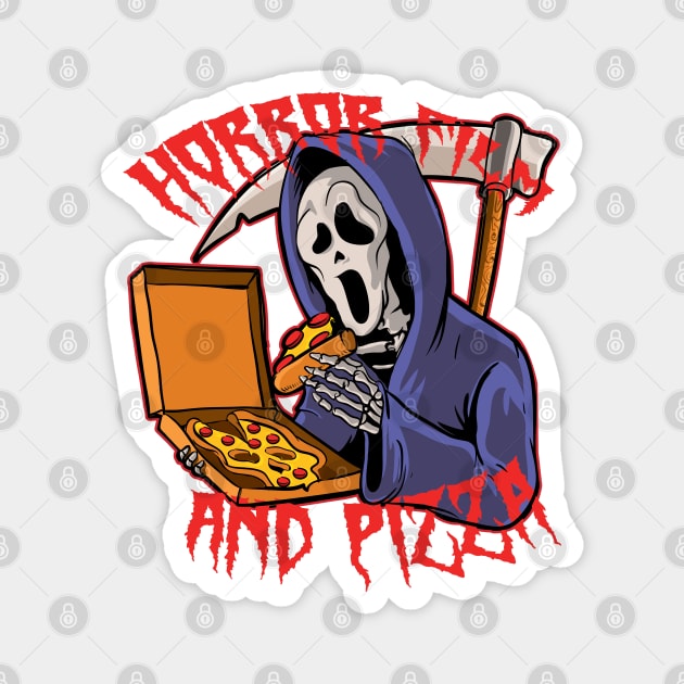 Horror Movie and Pizza ( Creepy Halloween Vibe ) Magnet by Wulfland Arts