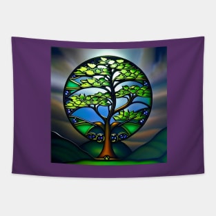 Stained Glass Tree of Life Illuminated by the Sun Tapestry