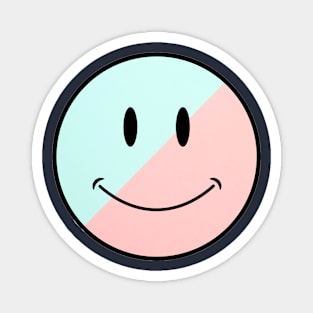 pink and blue split classic Smiley Face Black Outline Magnet