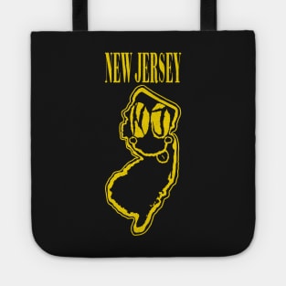 New Jersey Grunge Smiling Face Black Background Tote