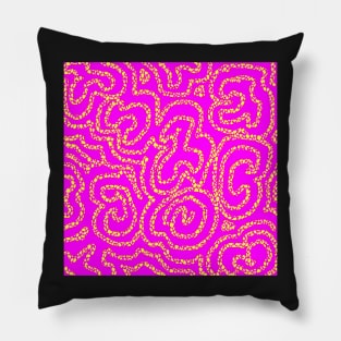 Textured Yellow Doodle on Bright Pink Abstract Pillow