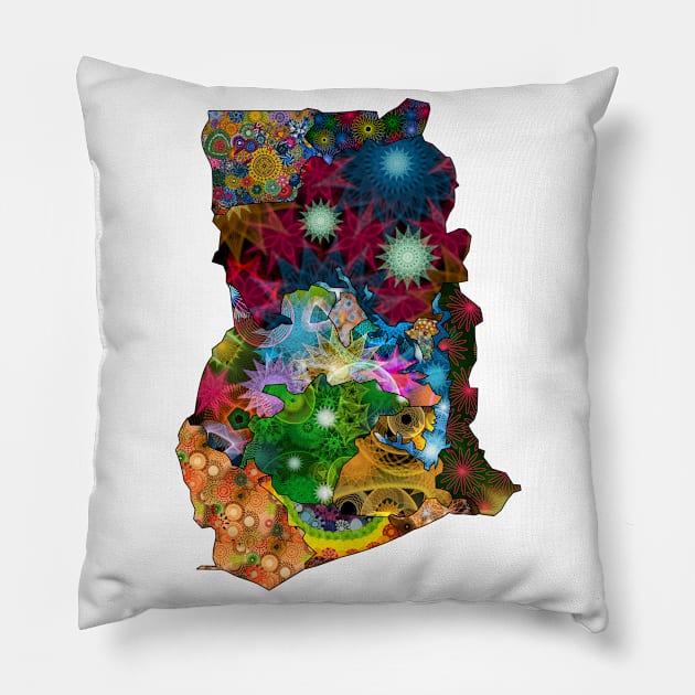 Spirograph Patterned Ghana Regions Map Pillow by RachelEDesigns