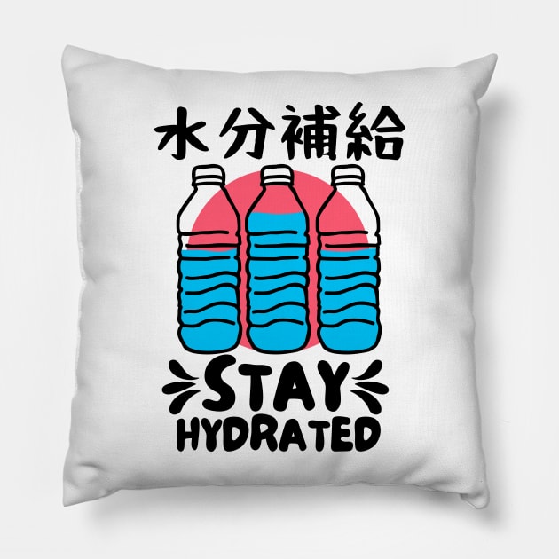Stay Hydrated Japanese Water Bottles Vintage Design Pillow by DetourShirts