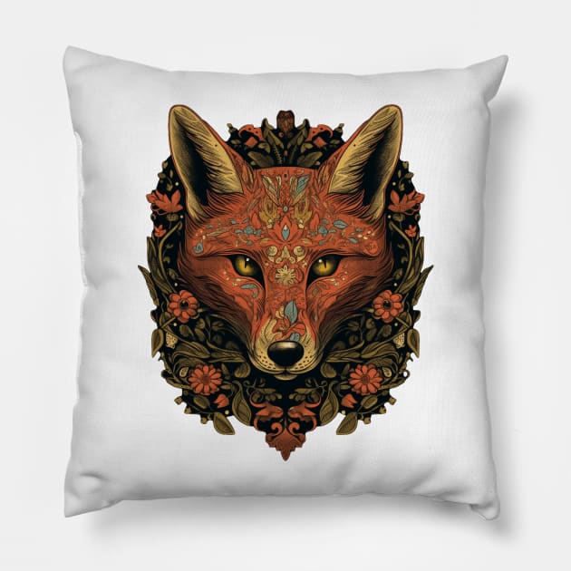 Ornamental fox Pillow by Salogwyn