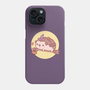 Cute Little Hedgehog Witch Flying On A Broom Halloween Phone Case