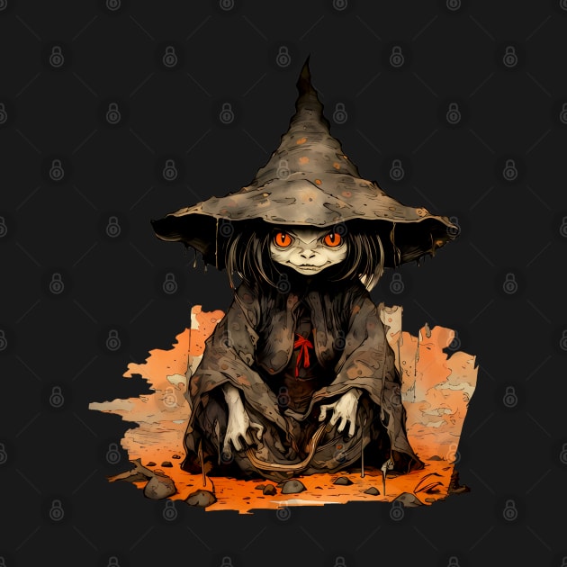 Halloween Apprentice: The Little Goblin Witch on a dark (knocked out) background by Puff Sumo