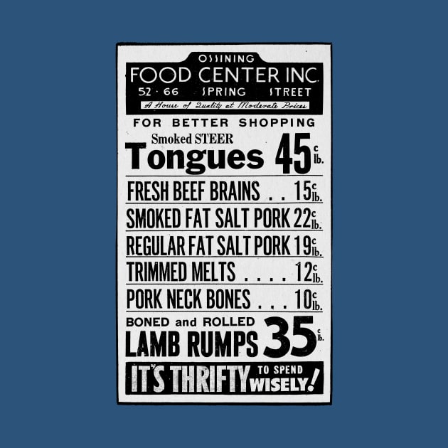 1946 Ossining NY Food Center Weird Meats Ad by MatchbookGraphics