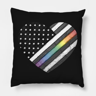 American Flag Rainbow Heart Pillow