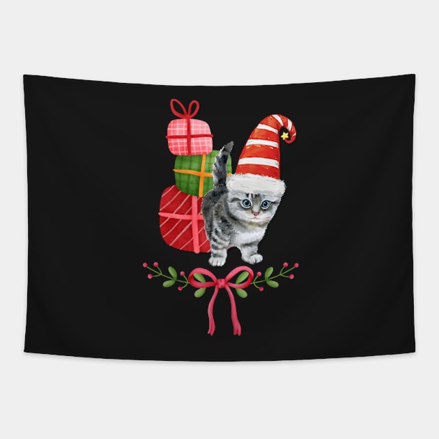 Cute Christmas Kitten in Santa Hat Tapestry by JanesCreations