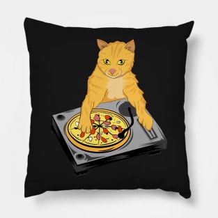 DJ Pizza Cat by Basement Mastermind Pillow