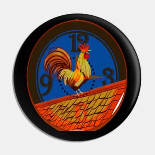 Rooster Clock Funny Art Pin