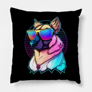 cute dog with sunglasses retro wave illustration Pillow