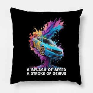 A Splash of Speed: Fantastical Sports Car in Vibrant Paint Pillow