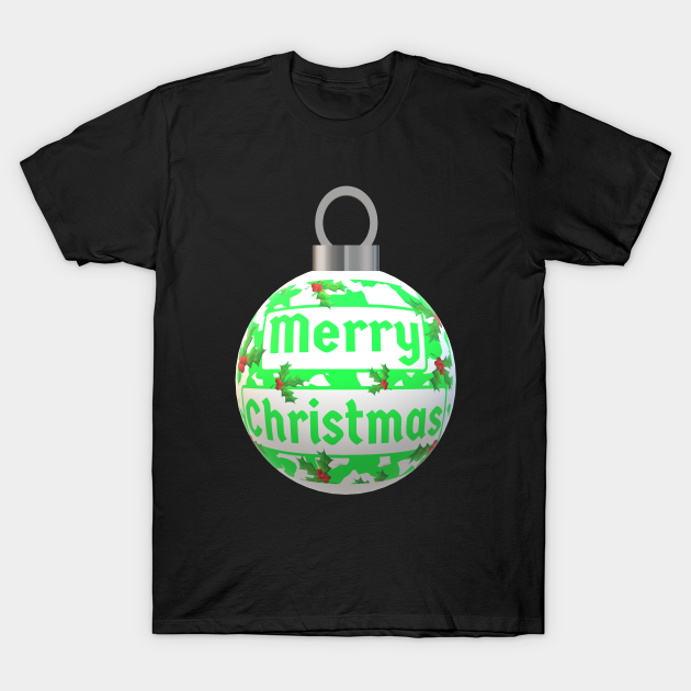 Discover Christmas Tree Ornament with Merry Christmas, Green and White Peppermint and Red Holly Berries - Christmas Tree Ornament - T-Shirt