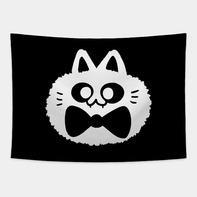 fluffy cat with bow tie // white Tapestry by Inksoulart