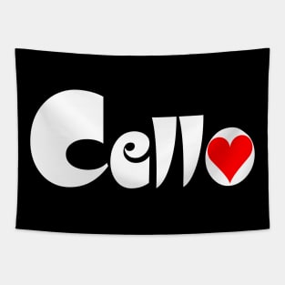 Cello Heart White Text Tapestry