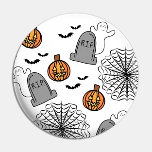 Cobwebs, Bats, Pumpkins, and Ghosts Halloween Doodle Pattern, made by EndlessEmporium Pin