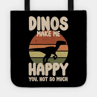 "Dinos Make Me Happy" Raptor Dinosaur Sunset Tote