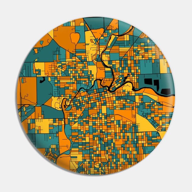 Fort Wayne Map Pattern in Orange & Teal Pin by PatternMaps