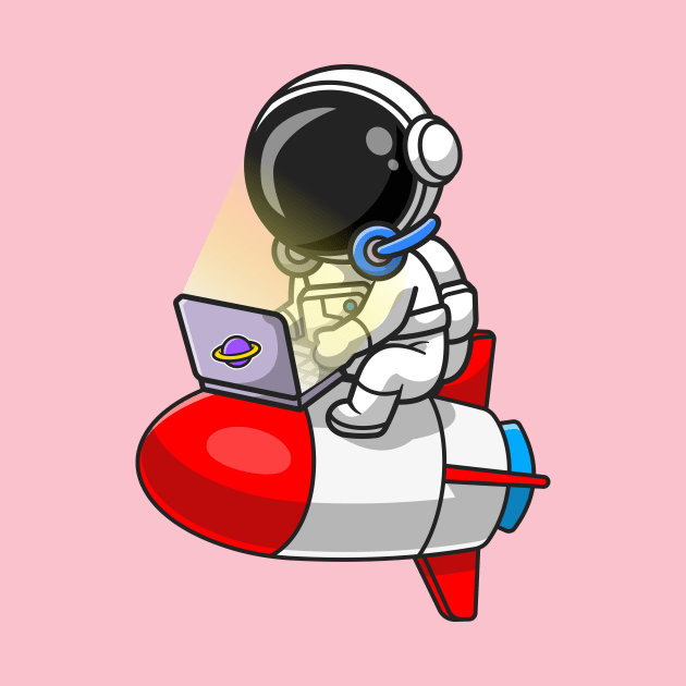 Cute Astronaut Working With Laptop On Rocket Cartoon by Catalyst Labs