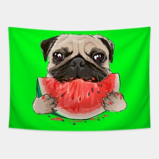 funny funny pug dog eating watermelon Tapestry