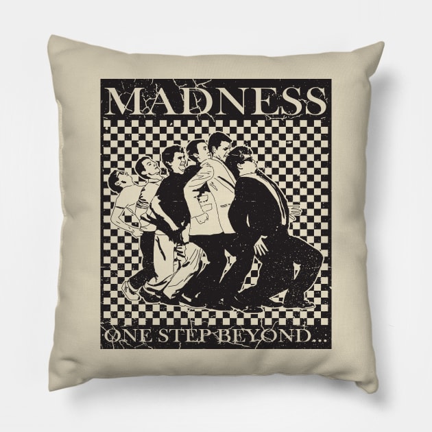 Madness - Retro Checkerboard Black Pillow by Skate Merch