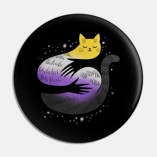 Nonbinary Cat Hug LGBT Pride Flag Pin