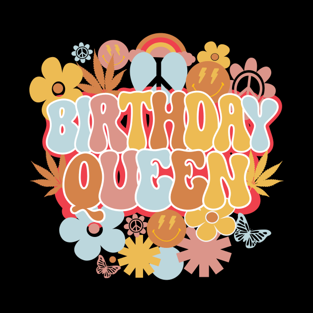 Birthday Queen Retro Groovy Shirt, Hippie Daisy Flower Birthday Girl by mcoshop