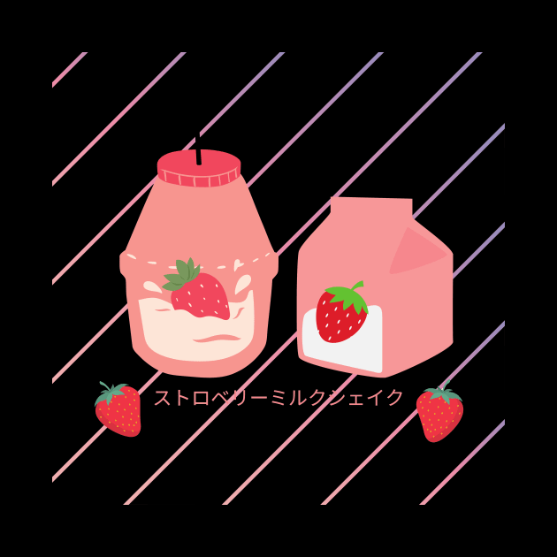 Japanese Aesthetics Kawaii Strawberry MilkShake by Rowalyn Keith