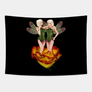 Gemini woman girl fairy faerie elf standing in rose Tapestry