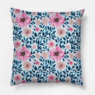 Pink and Blue Floral Pattern Pillow