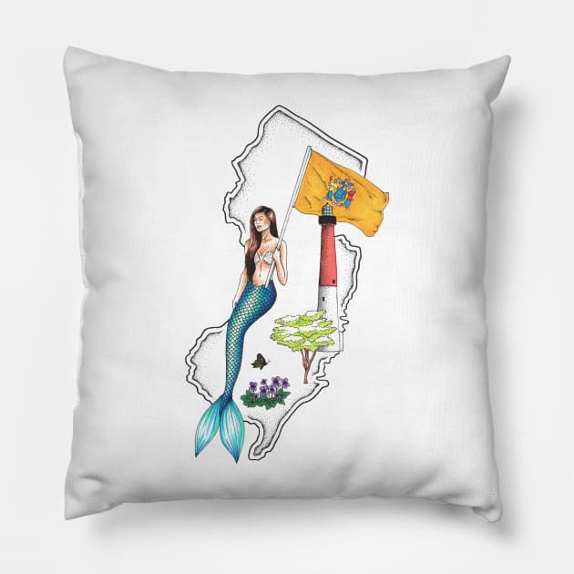 New Jersey Mermaid Pillow by Elizabeth Weglein Art