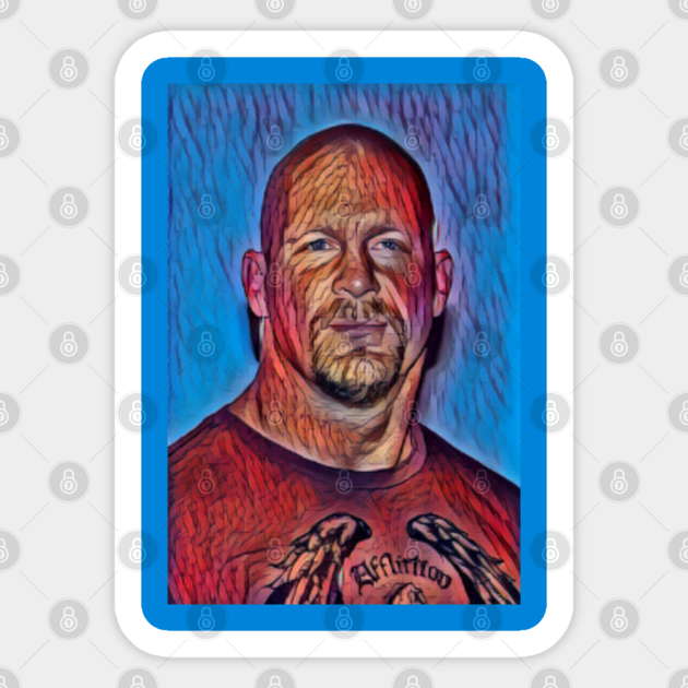 Steve Austin CARTON ART - vintage Retro Rainbow Style warriors design Wrestlers-gift - Steve Austin - Sticker