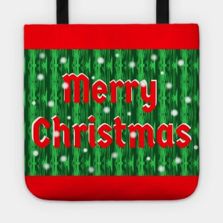 Merry Christmas with Falling Snow and Red and White Letters Tote