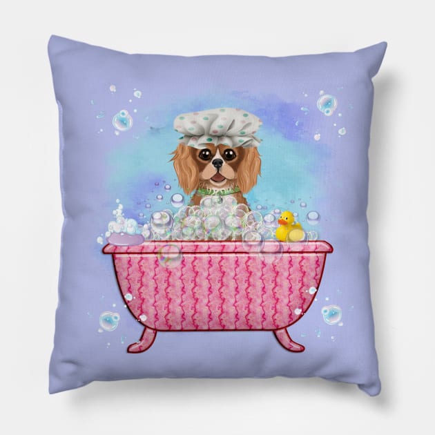 Ruby Cavalier King Charles Spaniel in a Bath Tub Pillow by Cavalier Gifts