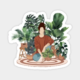 Plant lady, Girl with plants 2 Magnet