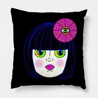 Yayoi Kusama Inspired Baby Doll-Black Hair Pillow