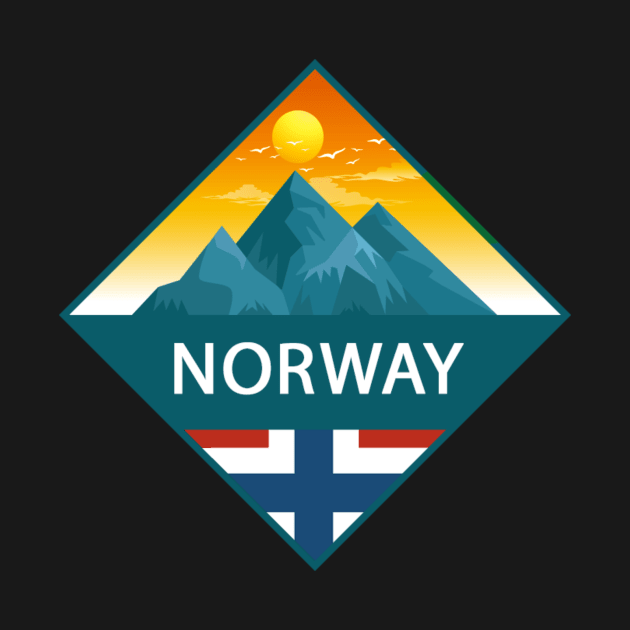 Mountains with Norwegian Flag, for Norway lovers, Norway by norwayraw