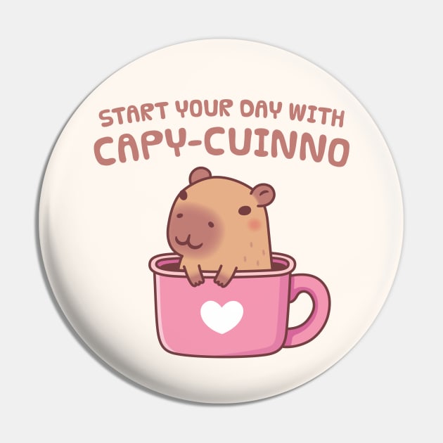 Cute Capybara Start Your Day With Capyuccino Coffee Pin by rustydoodle