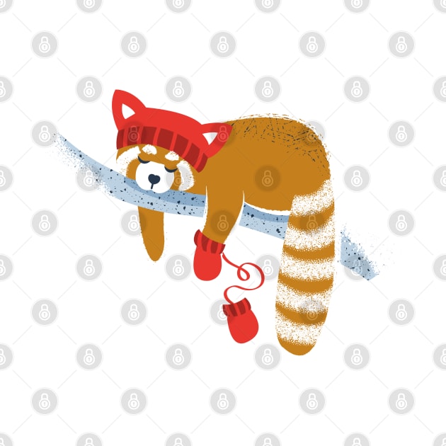 Cute red panda sleeping and wearing red gloves // spot illustration by SelmaCardoso