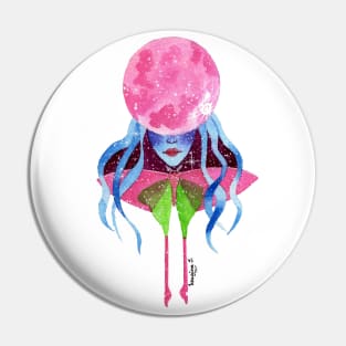 Luna Moth Girl Moon Watercolor Painting Pin