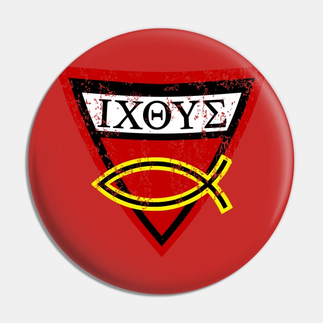 Ichthys Shield Version 3 Pin by J. Rufus T-Shirtery