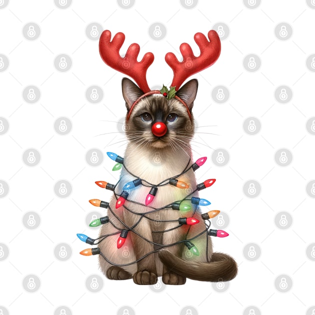 Christmas Red Nose Siamese Cat by Chromatic Fusion Studio