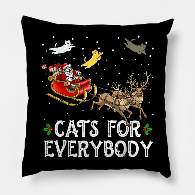 Cats For Everybody Christmas Cat Funny Xmas Pillow by Luna The Luminary