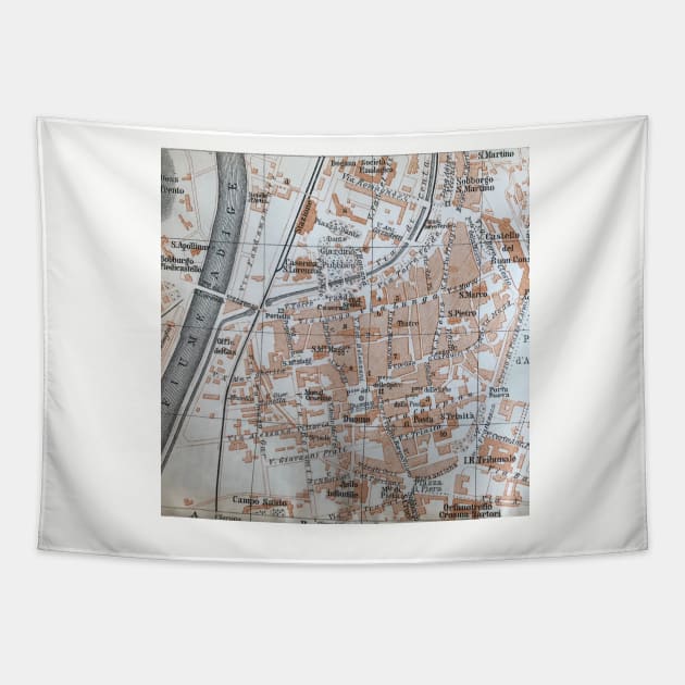 Trento, Italy antique map, gray brown black Tapestry by djrunnels