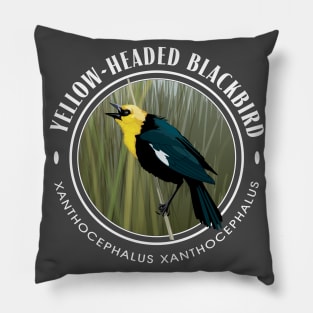 Yellow-Headed Black Bird Round Pillow