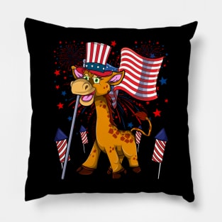Cute Africa Animal Giraffe Lover USA Flag Patriotic 4th Of July Pillow