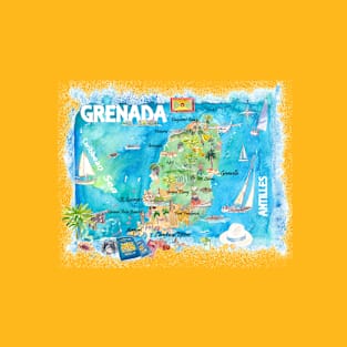 Grenada_Illustrated_Travel_Map_With_RoadsM T-Shirt